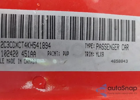 2019 Dodge Charger R/T Rwd z USA, uszkodzony, nr VIN 2C3CDXCT4KH541894